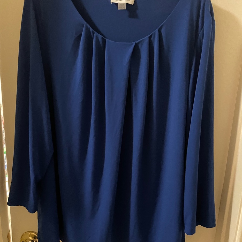 Calvin Klein Navy Blue Scoop Neck 3/4 Sleeve Blouse